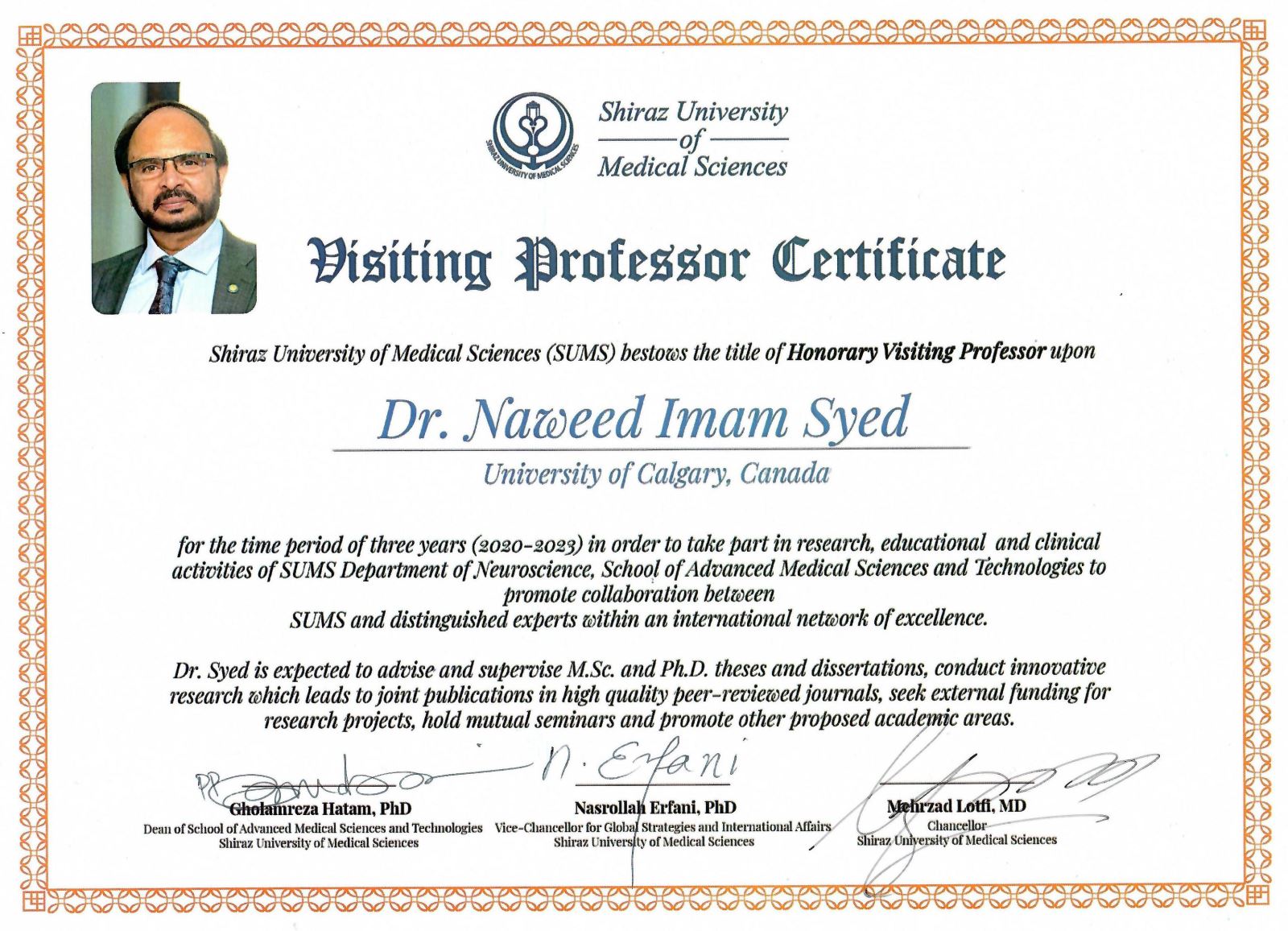 Visiting Professor Program at Shiraz University of Medical Sciences