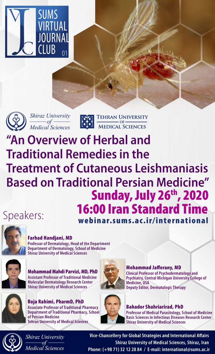 Join SUMS Journal Club to Discuss a Paper Entitled “An Overview of Herbal and Traditional Remedies in the Treatment of Cutaneous Leishmaniasis Based on Traditional Persian Medicine”,